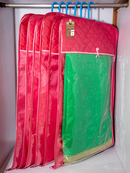 atorakushon Set Of 24 Pink Solid Reusable Wardrobe Cloth Organizer
