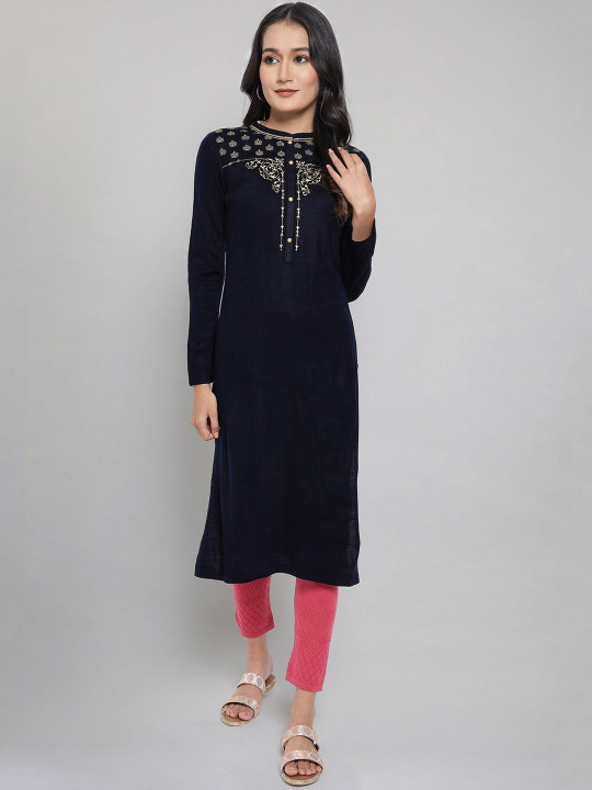 AURELIA Women Navy Blue Geometric Kurta