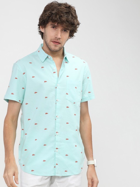 Men Blue Slim Fit Printed Casual Shirt deal from myntra