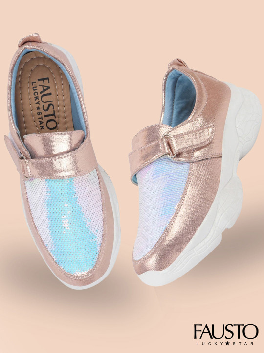 FAUSTO Women Pink Woven Design PU Slip-On Sneakers