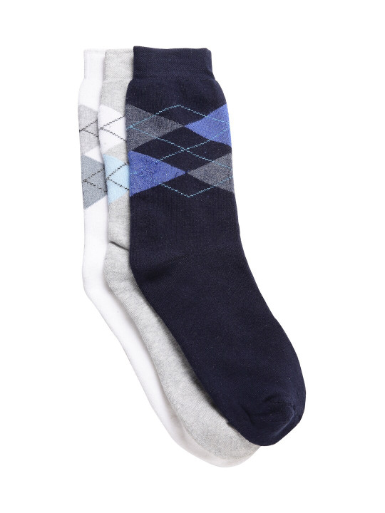 Texlon Men Pack of 3 Assorted Calf Length Socks