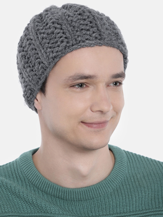 Magic Needles Men Grey Woollen Handknitted Brisbane Beanie