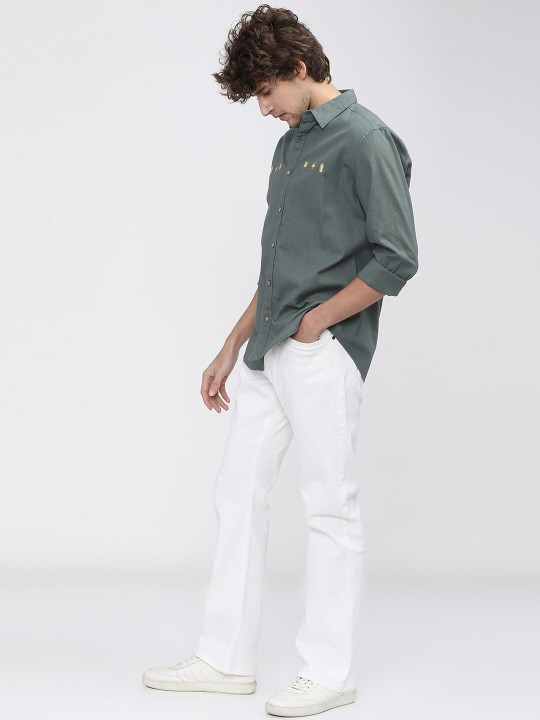 Men White Bootcut Low Distress Stretchable Jeans