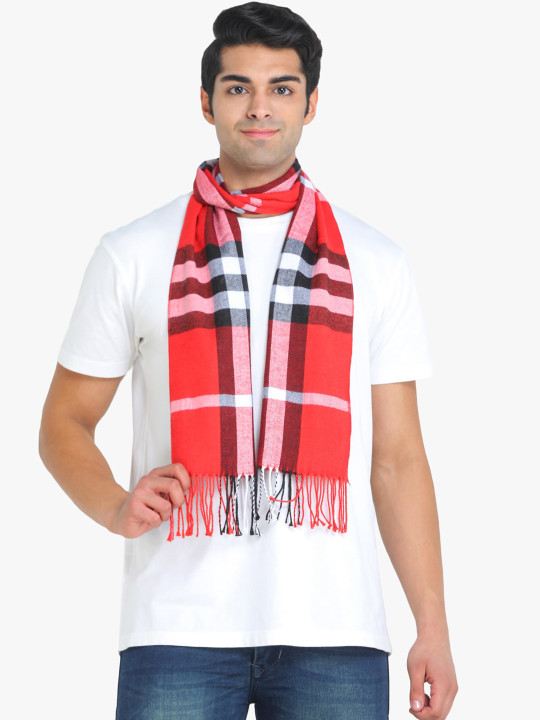 ELLIS Men Red & White Checked Muffler