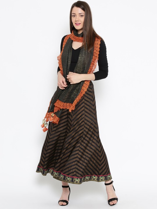 Black & Rust Orange Shimmer Stole