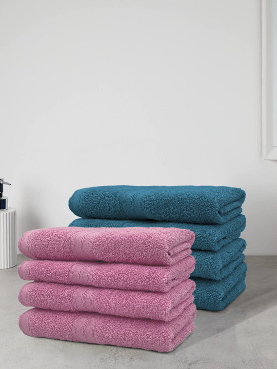 Aura Set Of 8 Solid 500 GSM Pure Cotton Hand Towels