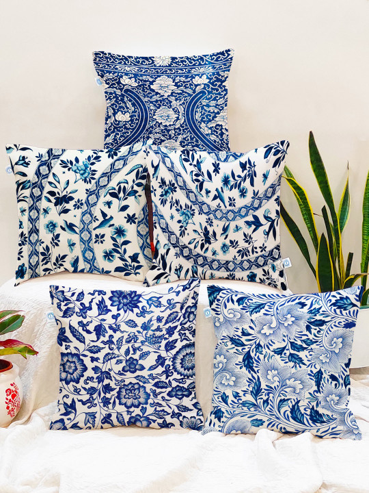 Light-Weight Ethnic Motifs Cotton 5 Pcs Patchwork Cushion Covers -16x16In