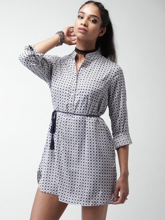 Women Blue Printed A-Line Dress XS