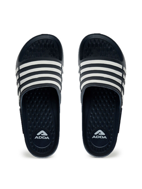 Adda Men Navy Blue & White Striped Sliders