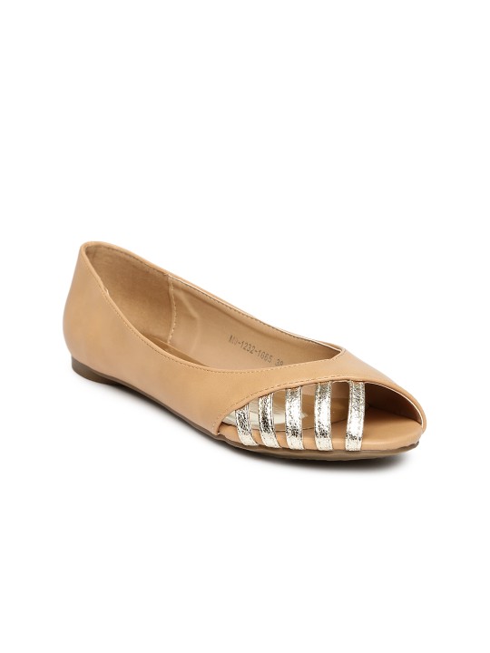 Women Brown Peep-Toed Ballerinas 36