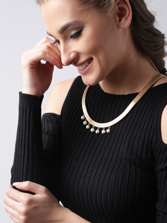 Off-White Gold-Plated Moon Shine Handcrafted Beaded Necklace