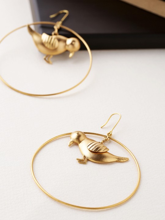 Gold-Plated Bird of Eden Handcrafted Bird-Shaped Drop Earrings