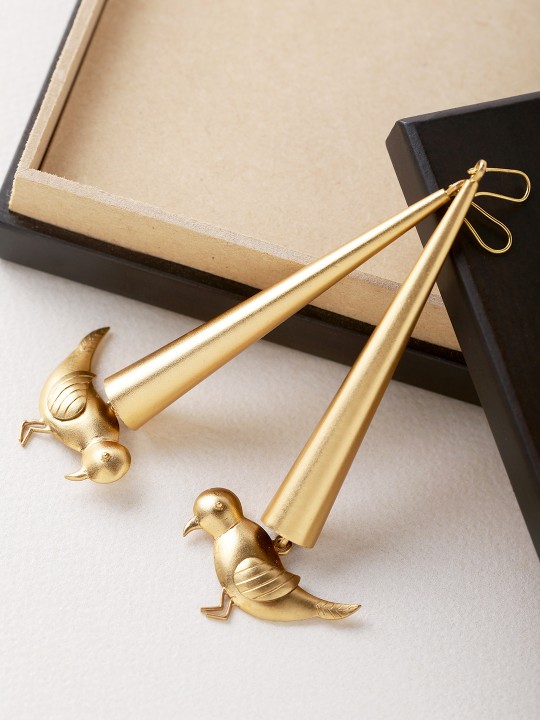 Gold-Plated Bird of Eden Handcrafted Bird-Shaped Drop Earrings