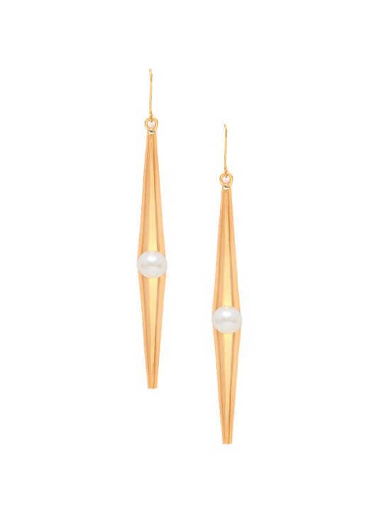 Off-White Gold-Plated Moon Shines Handcrafted Drop Earrings
