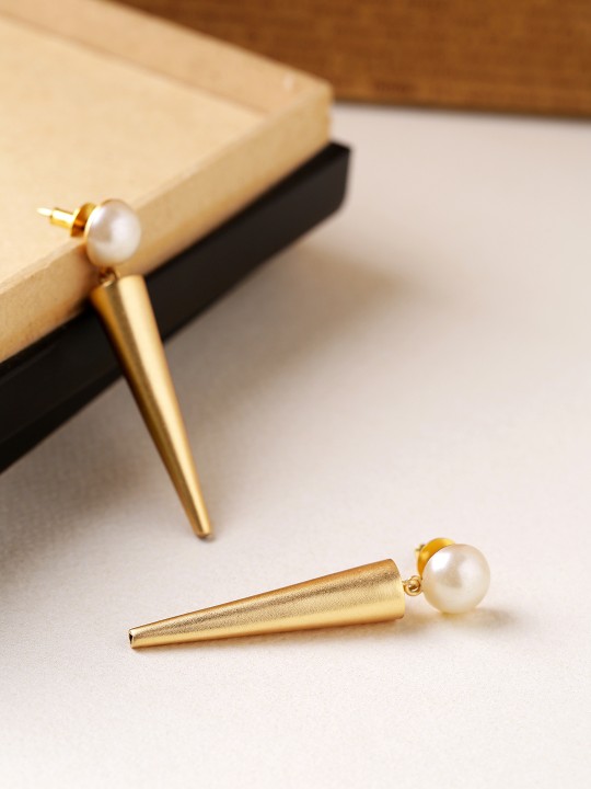 Off-White Gold-Plated Moon Shine Handcrafted Synthetic Pearl Drop Earrings