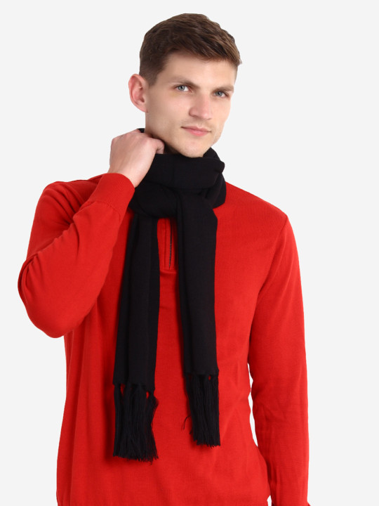 JoE Hazel Men Black Solid Acrylic Muffler