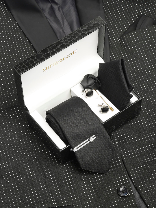 MUTAQINOTI Men Checked Silk Necktie Accessory Gift Set