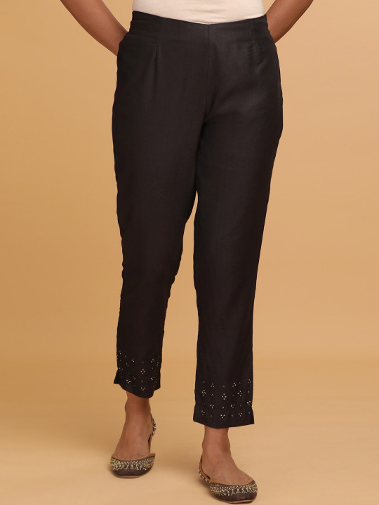 Folk Song Folksong Collection - Women Black Solid Slim Pants