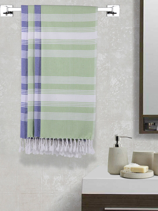 Arrabi Handwoven Striped Cotton 210GSM Reversible 4PCs Adult Regular Bath Towel-59x30In
