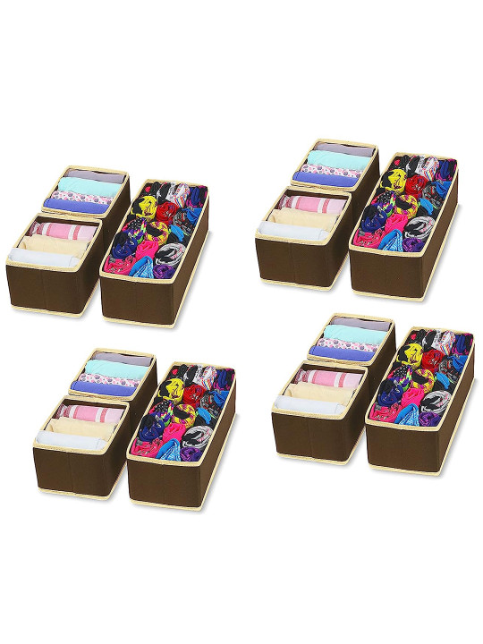 HOUSE OF QUIRK Brown 12 Pieces Storage Box Closet Dresser Drawer Organizer
