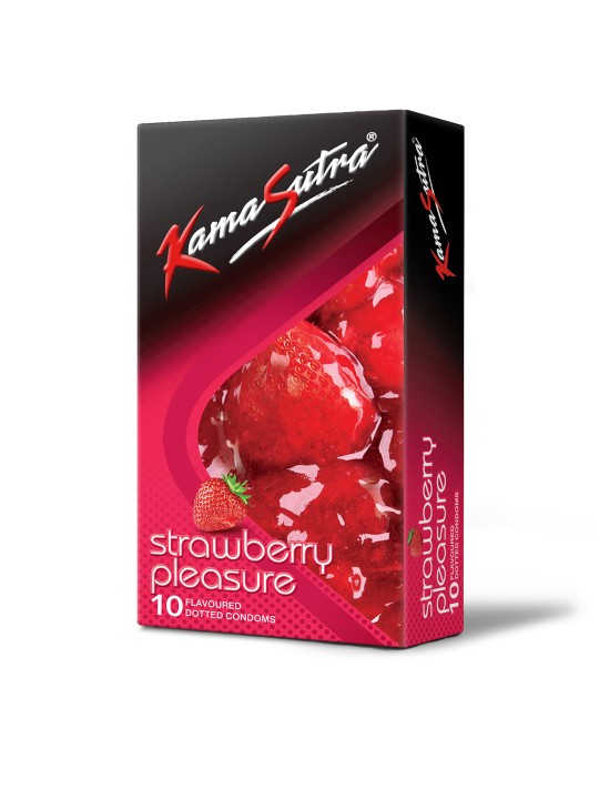 Kamasutra Strawberry Pleasure Flavoured Dotted Condoms 10 Pcs