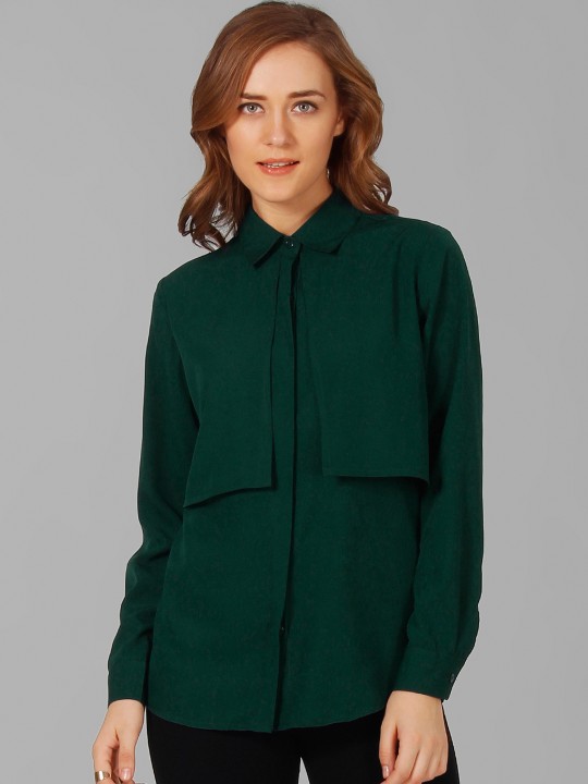 Women Green Classic Fit Solid Casual Shirt S