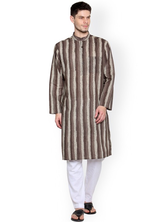 Men Brown Printed Straight Kurta L