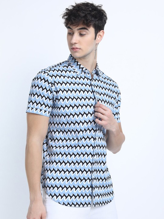 Men Black & Blue Slim Fit Floral Printed Casual Shirt deal from myntra