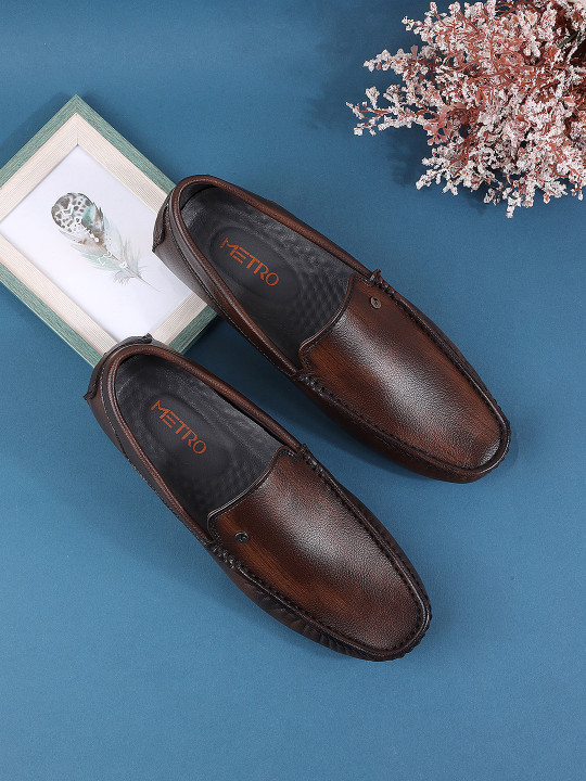 Metro Men Brown Leather Loafers
