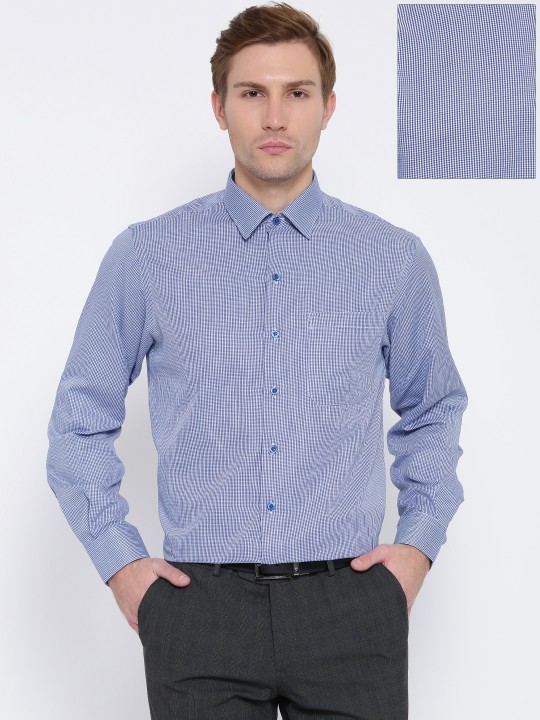 Men Blue Slim Fit Checked Formal Shirt 42