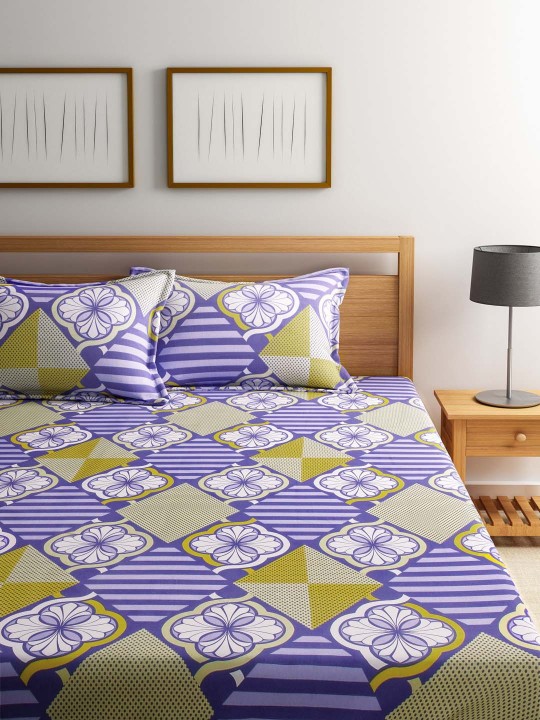 Purple 130 TC Double Bedsheet with 2 Pillow Covers