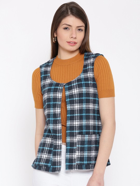 Blue Checked Flannel Waistcoat XS