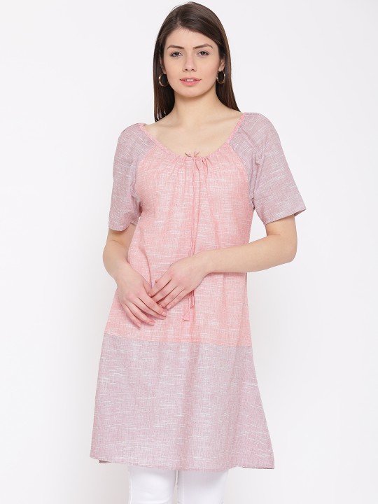 Women Pink & Mauve Colourblocked A-Line Kurta XS