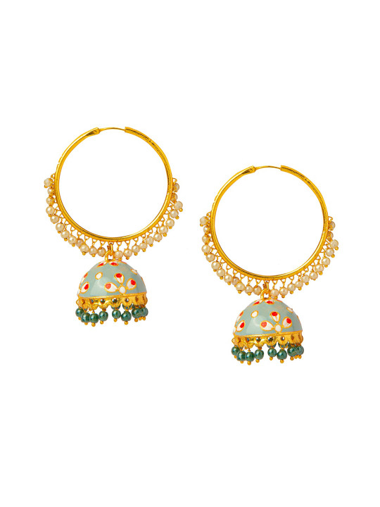 Shining Jewel - By Shivansh Gold-Toned Contemporary Jhumkas Earrings