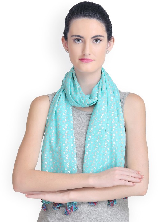 Teal Blue Printed Stole