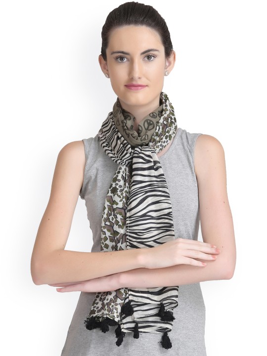 White & Black Printed Stole