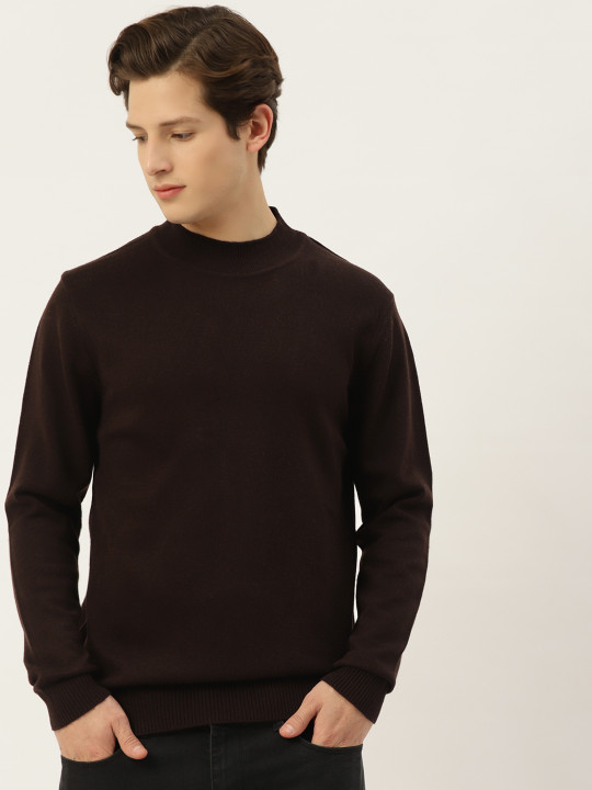 RVK Men Coffee Brown Solid Pullover