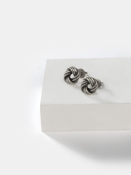 SHAYA Silver-Toned Contemporary Oxidised 925 Silver Studs Earrings