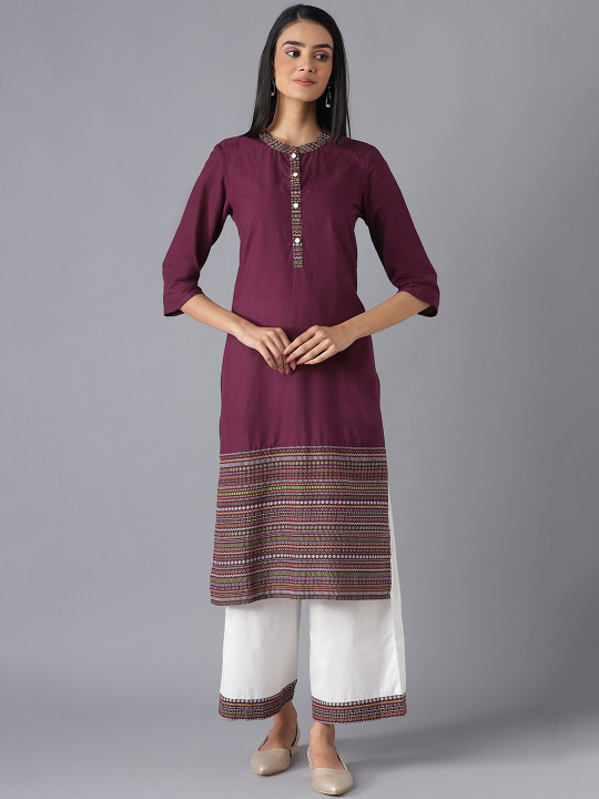 AURELIA Women Purple & White Pure Cotton Kurta with Palazzos