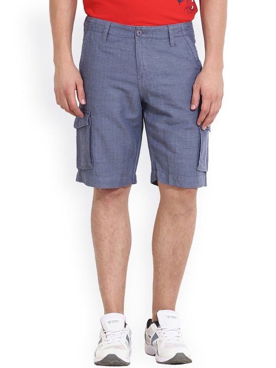 Men Blue Solid Slim Fit Linen Chino Shorts 30