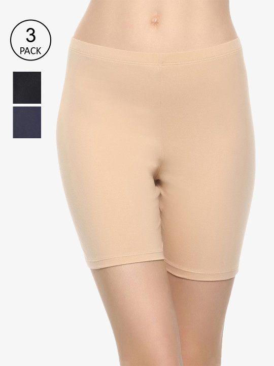 Soie Pack OF 2 Mid Rise Breathable Cotton Spandex Knee Length Cycling Shorts