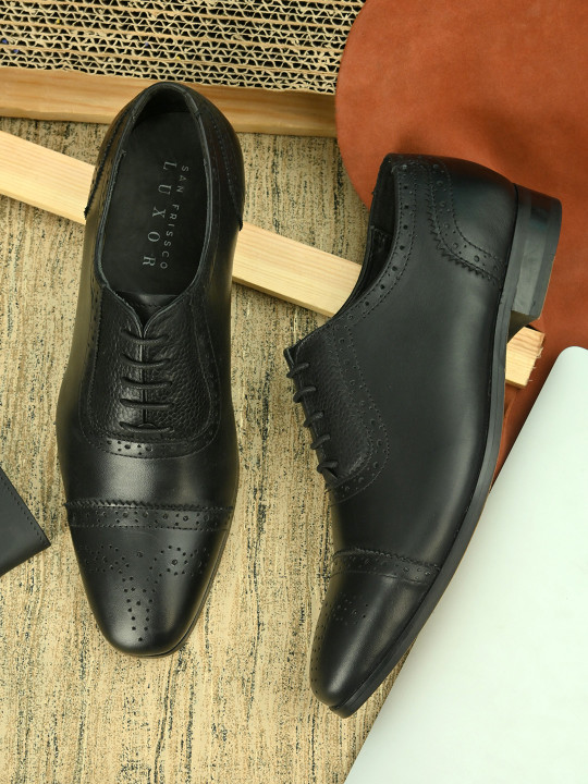 San Frissco Men Black Genuine Leather Classico Formal Oxfords