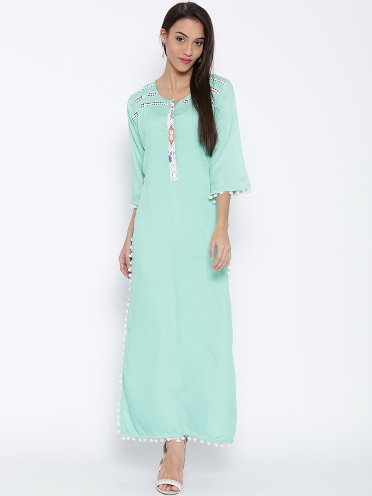 Women Mint Green & Blue Straight Kurta S