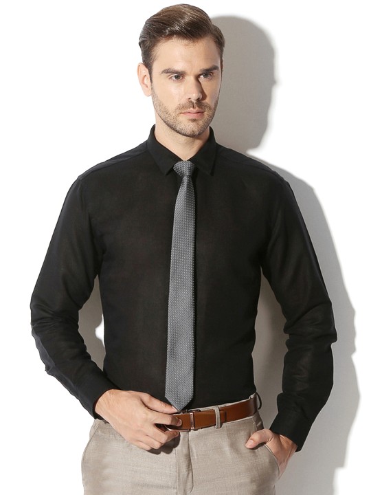Men Black Slim Fit Formal Shirt 44 -  1249