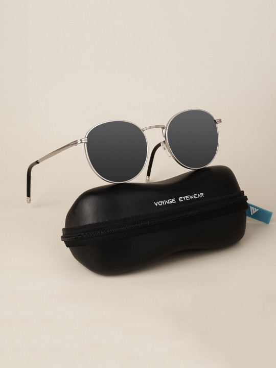 unisex black lens & silver-toned round sunglasses with uv protected lens 1915mg3622