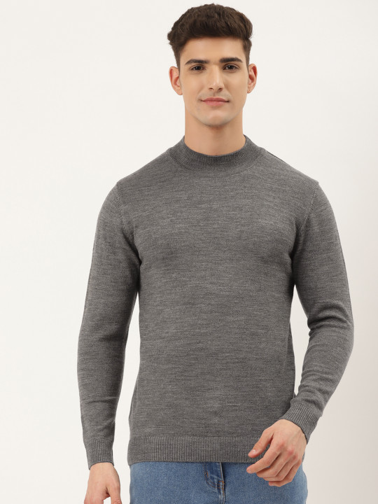 RVK Men Grey Solid Pullover