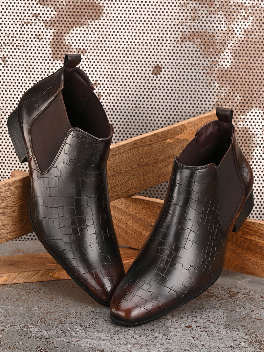 San Frissco Men Brown Textured Lightweight Chelsea Boots