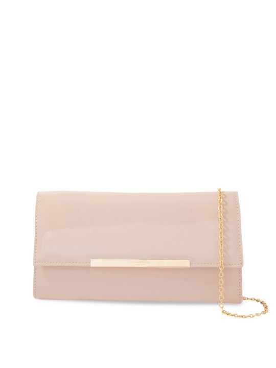 Accessorize London Women Faux Leather Nude Patent Clutch
