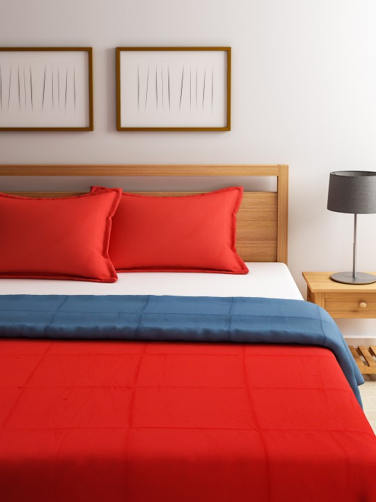Blue & Red Colourblocked Reversible Double Comforter