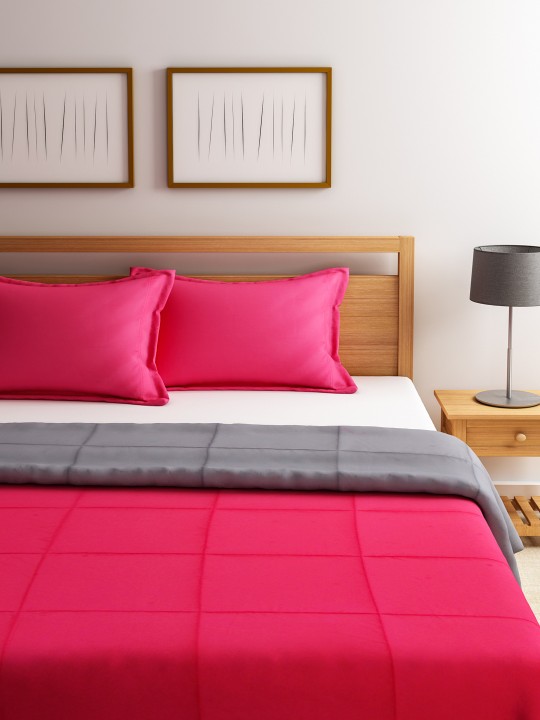 Pink & Grey Colourblocked Reversible Double Comforter